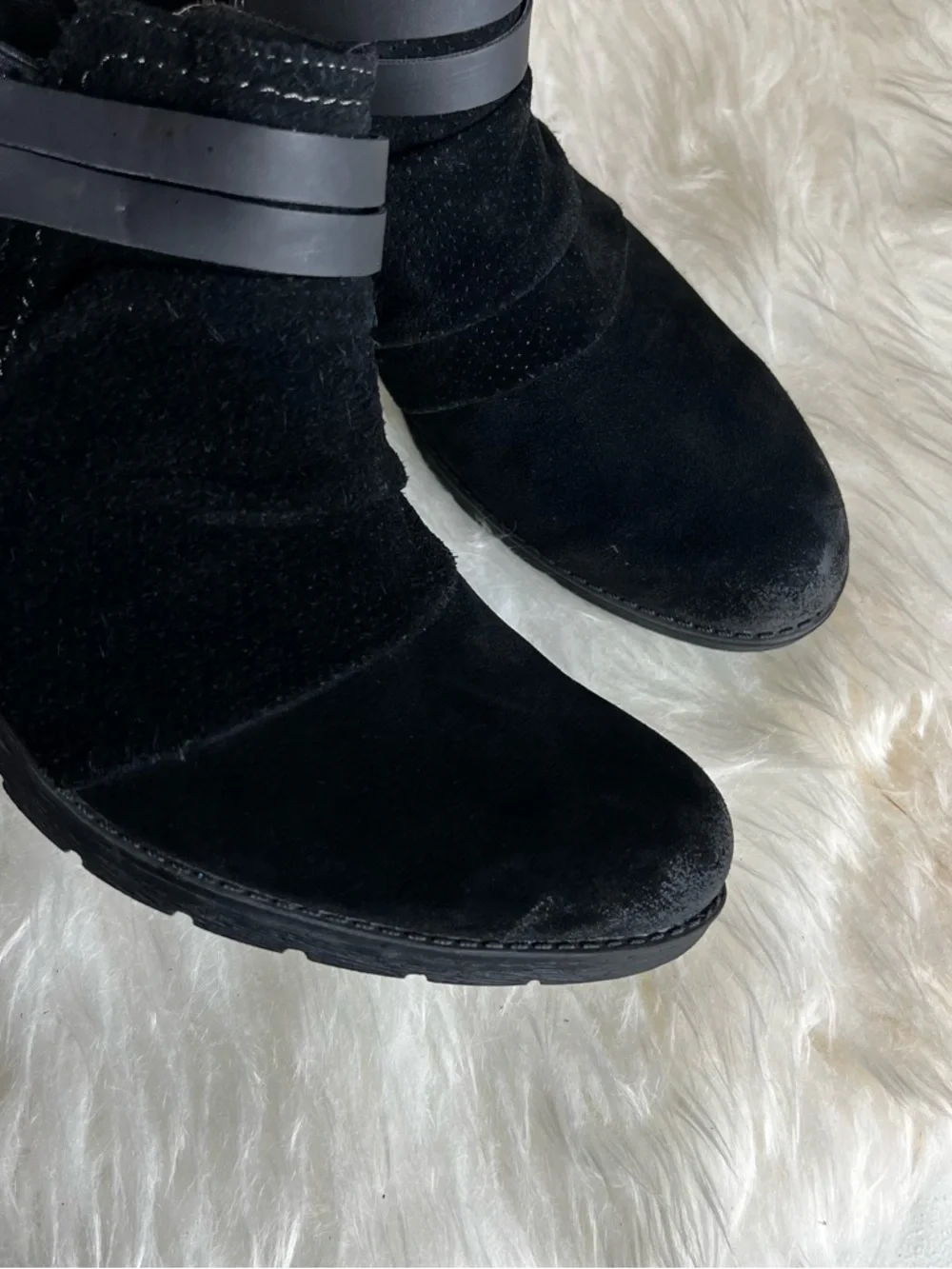 Earth Black Suede Ankle Booties with Twin Strap Detail - Picture 7 of 7
